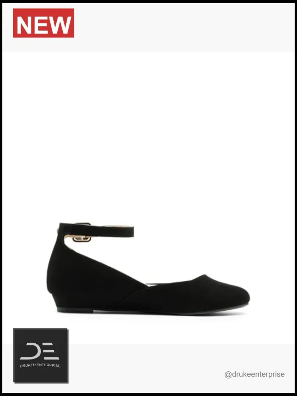 Womens Dress Flats Ballet Low Wedge Round Toe Ankle Strap Comfortable Casual